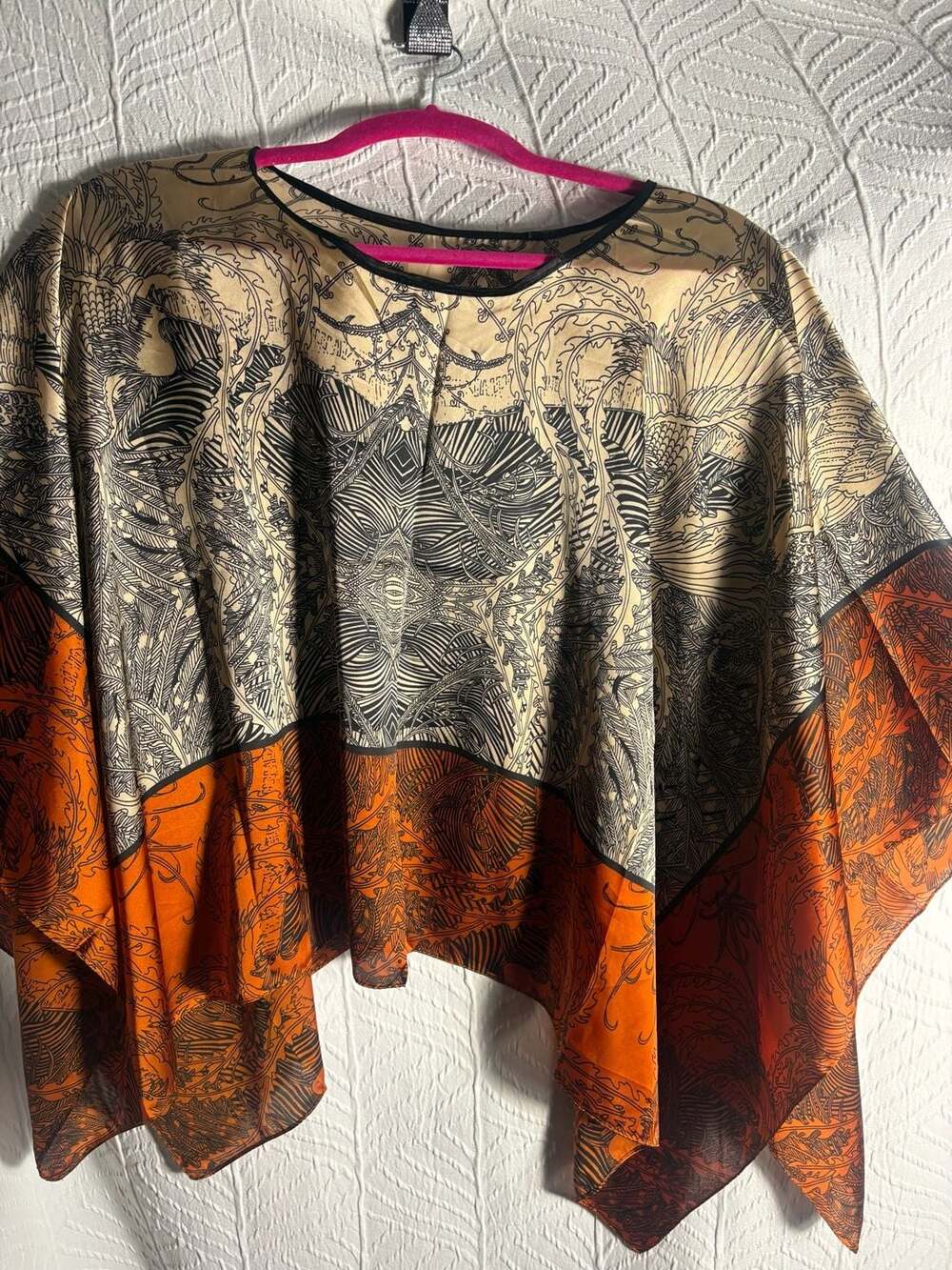Silk Fire Print Poncho Blouse